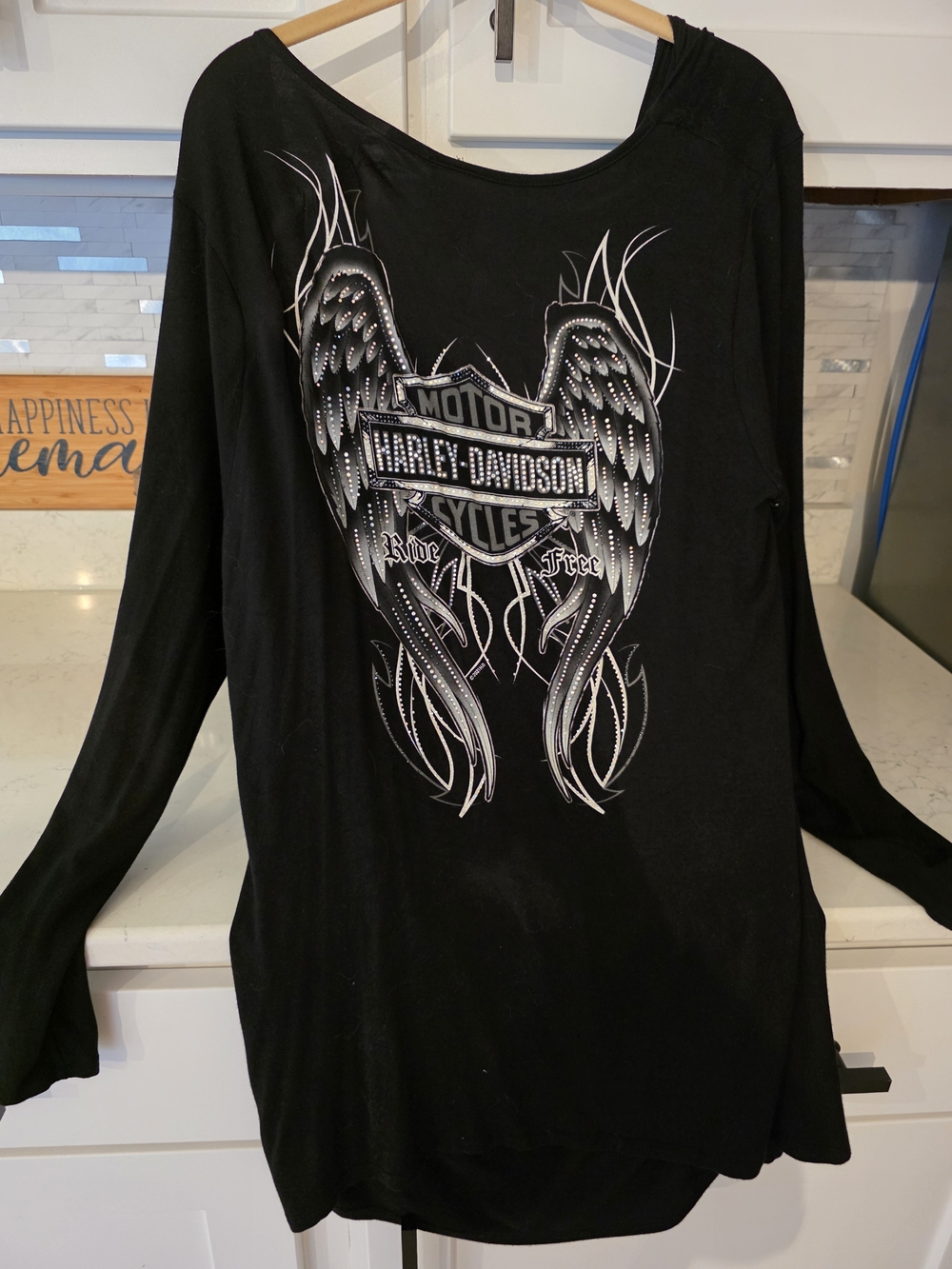 Harley-Davidson Black Long Sleeve Top with Silver Wing Graphic